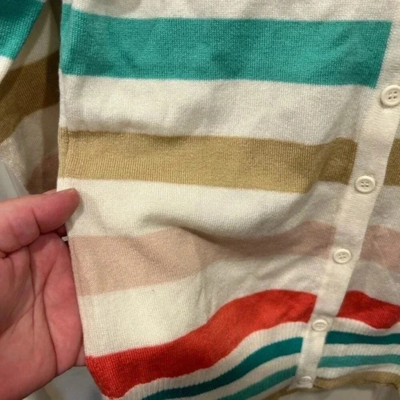 Mak B by Mak pink green tan striped cardigan size Small - Picture 3 of 5